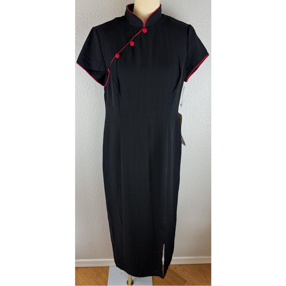 S.L. Fashions NWT Black Maxi Dress with Red Strips & Buttons Zip Back size 10 - Picture 10 of 14